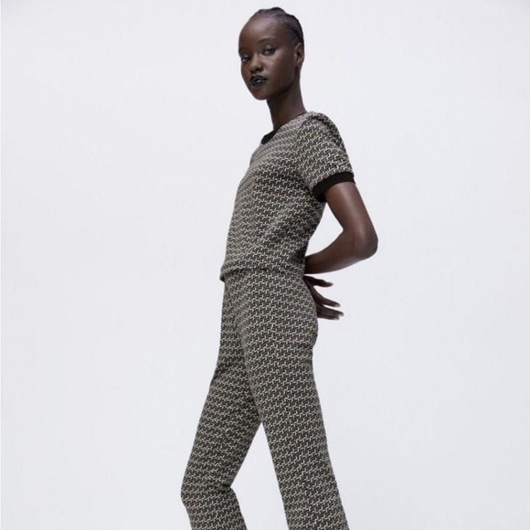 ZARA JACQUARD PANTS BLACK / SAND - Picture 4 of 11